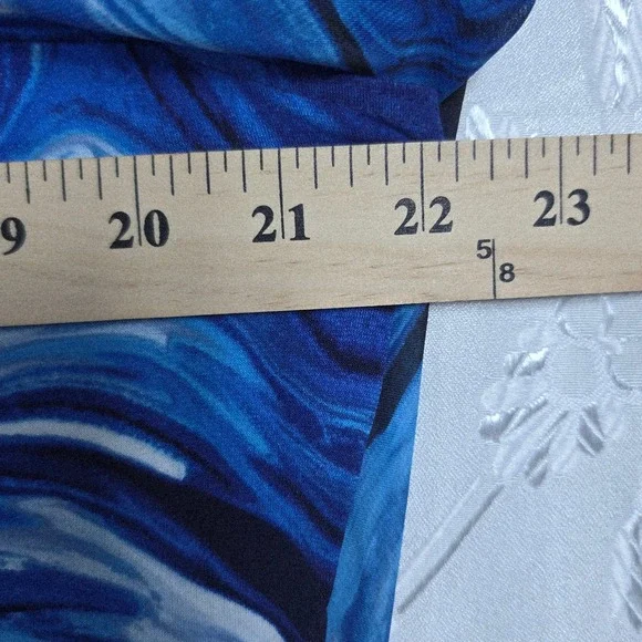 MSK Tunic Dress Women XL Blue Abstract Swirl Print Asymmetrical Sheer Overlay - Picture 5 of 7